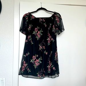 Embroidered off the shoulder mini dress